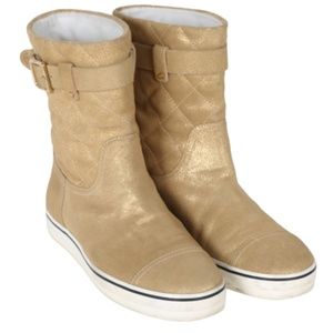 Chanel Quilted Nubuck Metallic Gold boots RETAIL 900